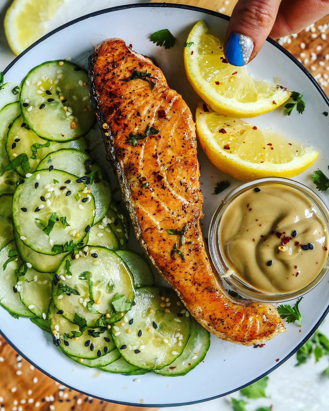 Simple SESAME ASIAN SALMON CUCUMBER SALAD And TWO INGREDIENT TAHINI   60626038 2287105024714297 1501804129092156431 N 