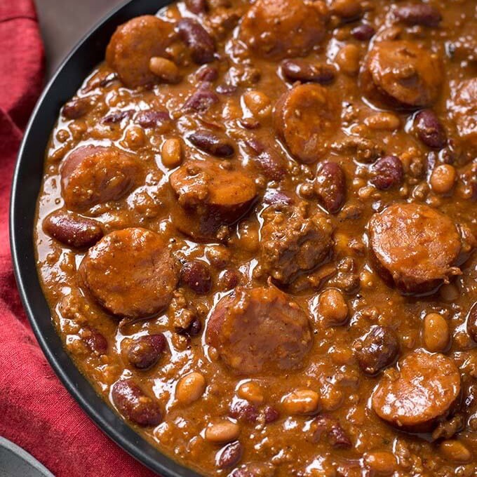 These are baked beans that are heartier and meatier, with ground beef , bacon, a…